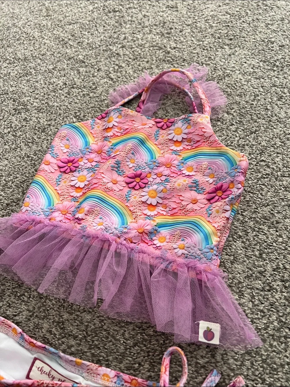 Adorable Cheeky Plum swimsuit with tulle, size 5T